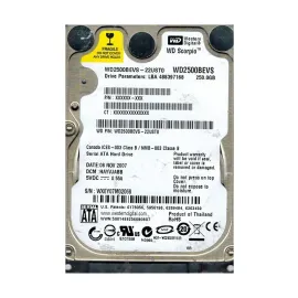 Western Digital WD2500BEVS-22UST0 Scorpio Blue 250GB SATA 1.5Gb/s Laptop Hard Drive
