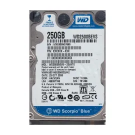 Western Digital WD2500BEVS-22VAT0 Scorpio Blue 250GB SATA 1.5Gb/s Laptop Hard Drive